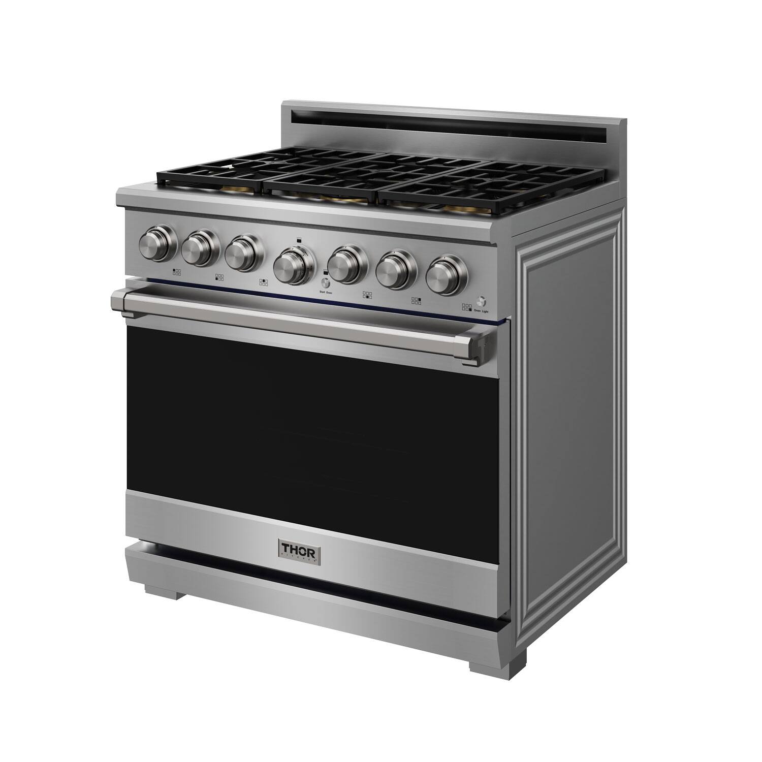 Left. Thor Kitchen - 6.0 Cu Ft. Freestanding Gas Range with Infrared Broiler - Stainless Steel.