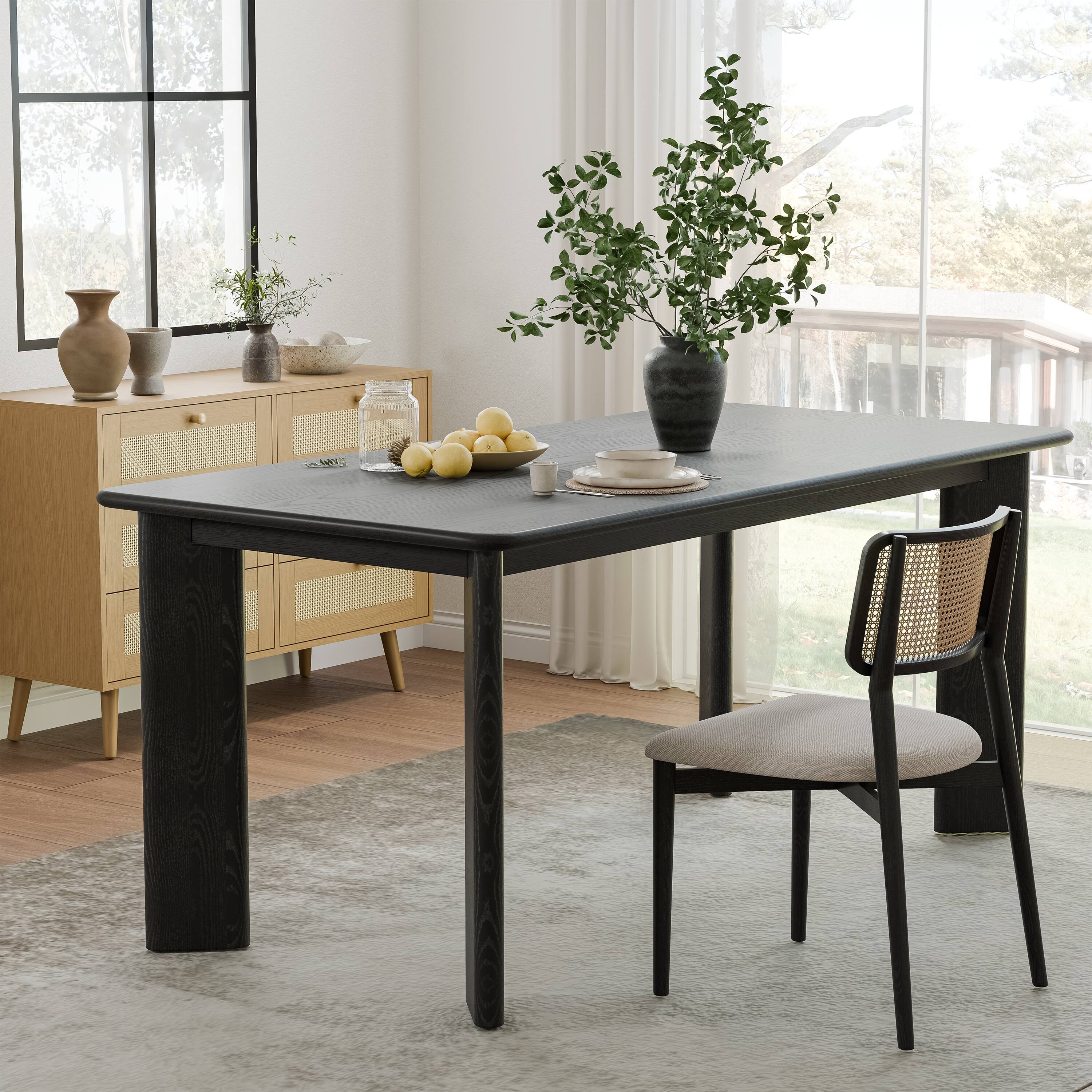 Alt View 2. Lirago - 67" Tapered-Leg Square Dining Table - Black Finish Solid Wood, Seats 6, Elegant Kitchen Dining Table for Home Use - Black.