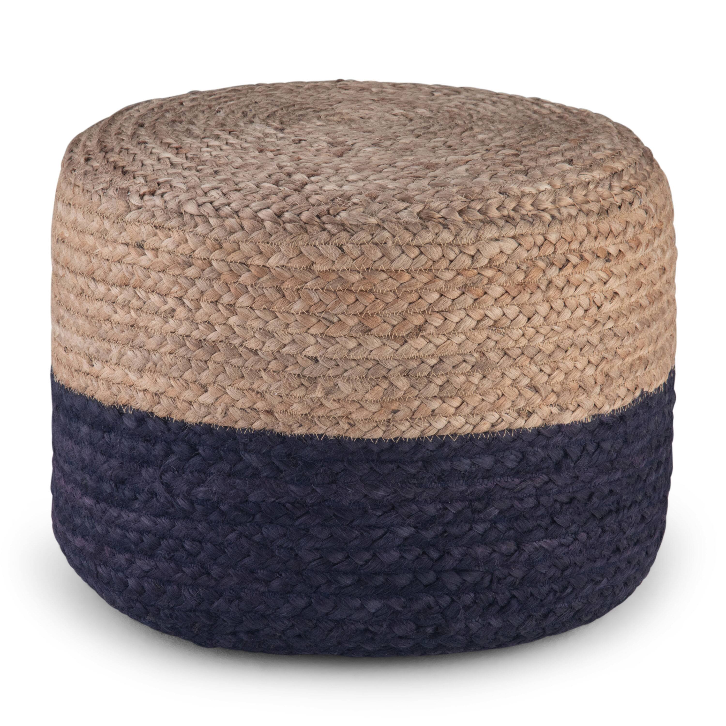 Angle. Simpli Home - Lydia Round Pouf - Navy, Natural.