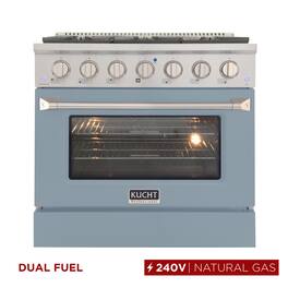 Kucht - 36" Dual Fuel Range for NG, 5.2 cu. ft., SS/Light Blue Door, Sealed Burners, Convection Oven - Light Blue