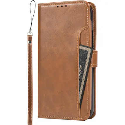 Left. SaharaCase - Folio Wallet Case for Apple iPhone 14 Plus - Brown.