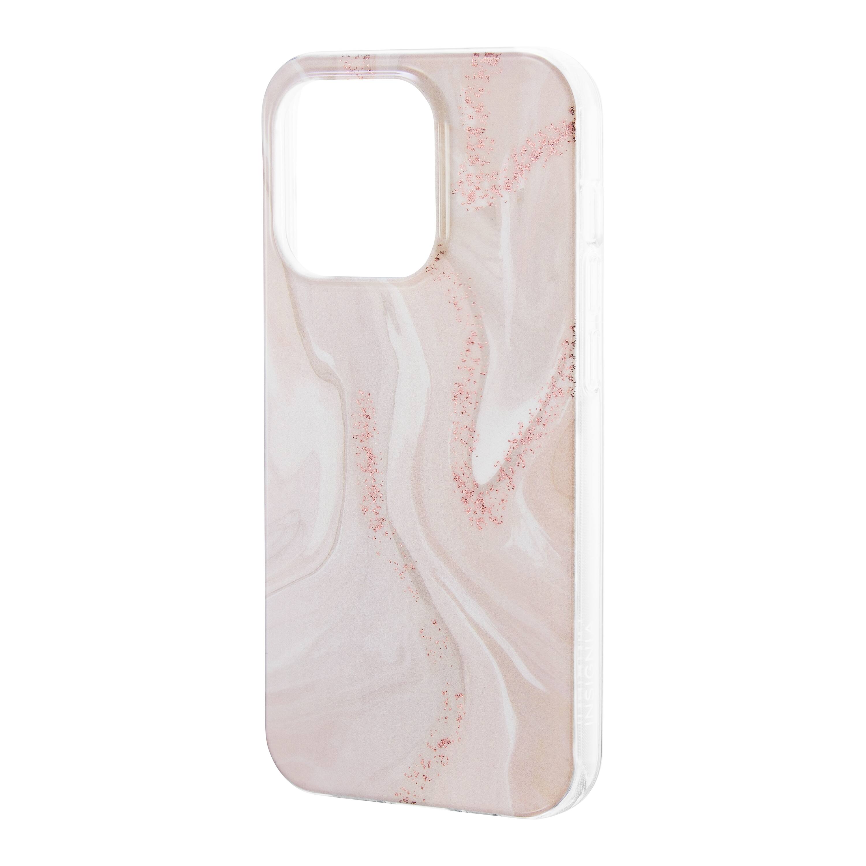 Left. Insignia™ - Hard-Shell Case for iPhone 14 Pro - Pink Marble.