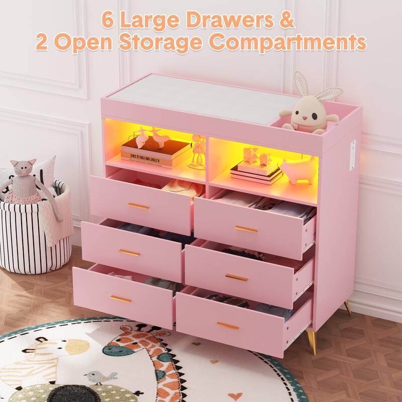6 Large Drawers & 2 Open Storage Compartments