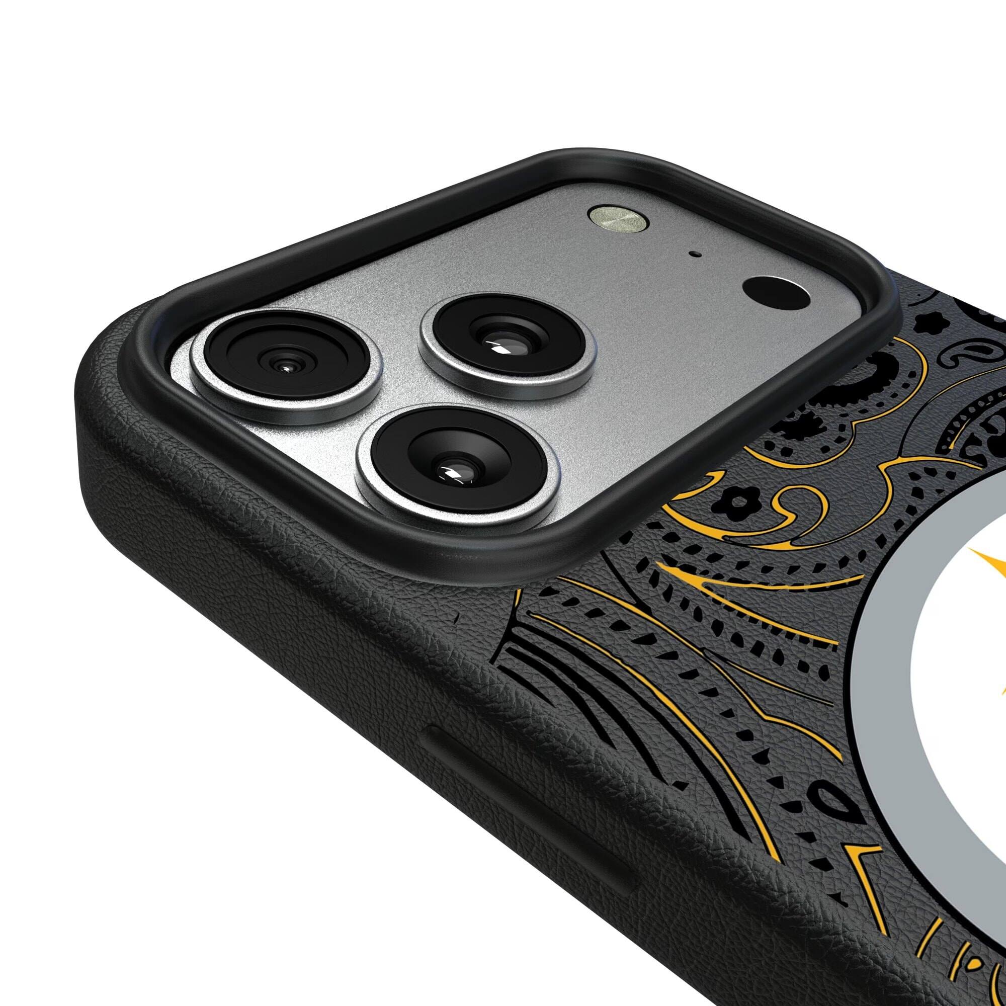 Alt View 2. Keyscaper - Pittsburgh Steelers Paisley iPhone Magnetic Bump Case - 16 Pro Max - Black.