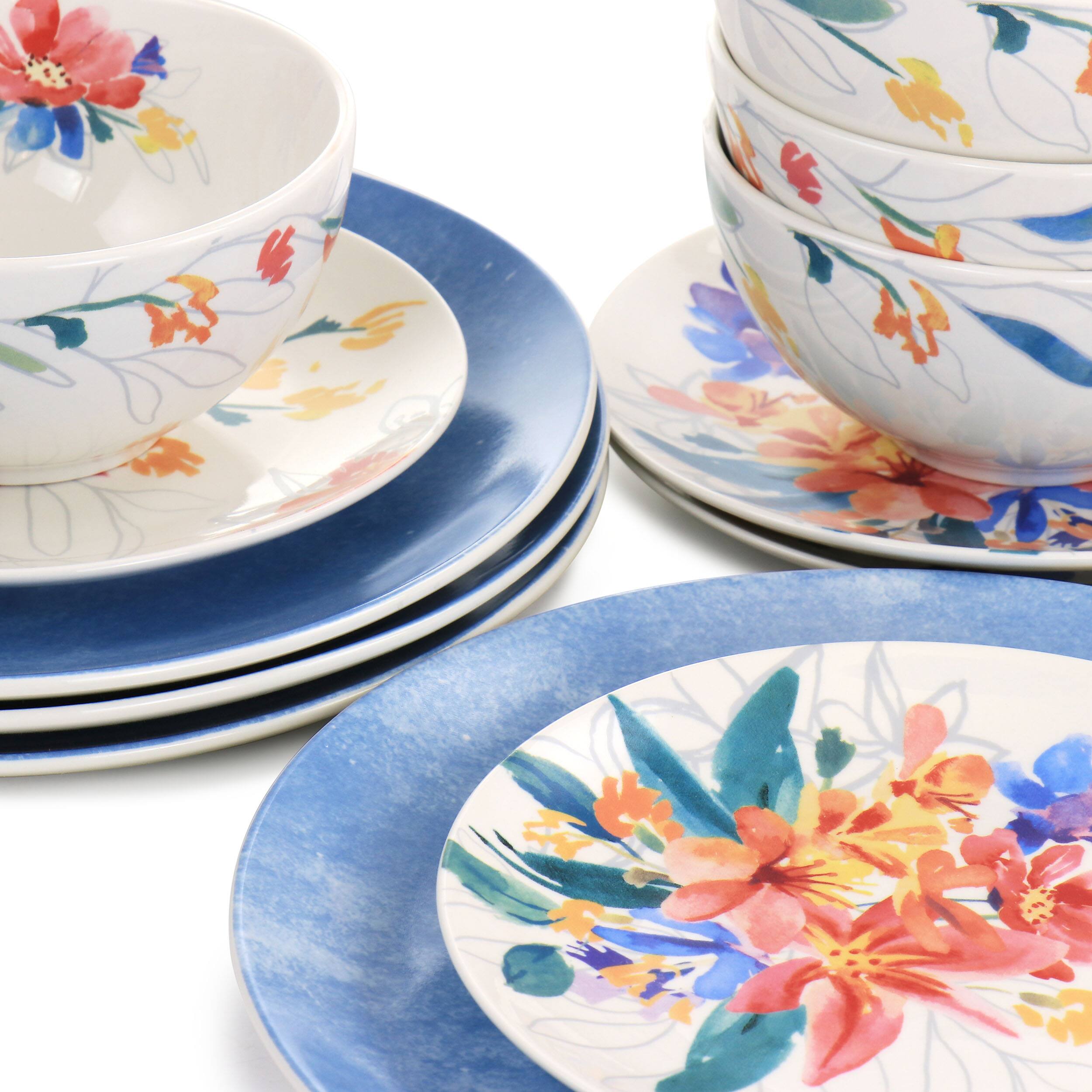 Alt View 5. Spice By Tia Mowry - Spice by Tia Mowry Goji Blossom 12 Piece Fine Ceramic Dinnerware Set in Blue - Blue.