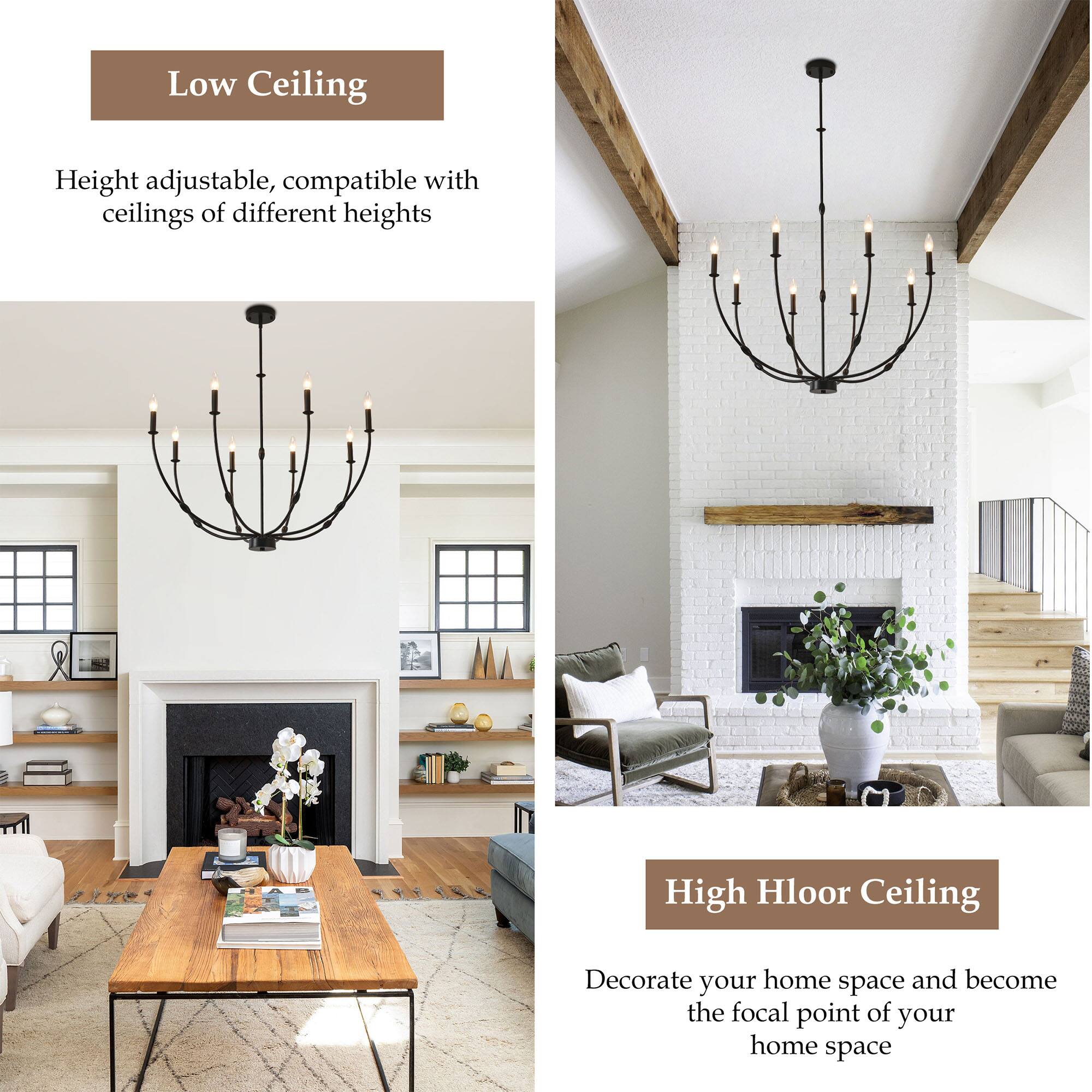 Low Ceiling

Height adjustable, compatible with ceilings of different heights

High Ceiling

Decorate your home space and become the focal point of your home space