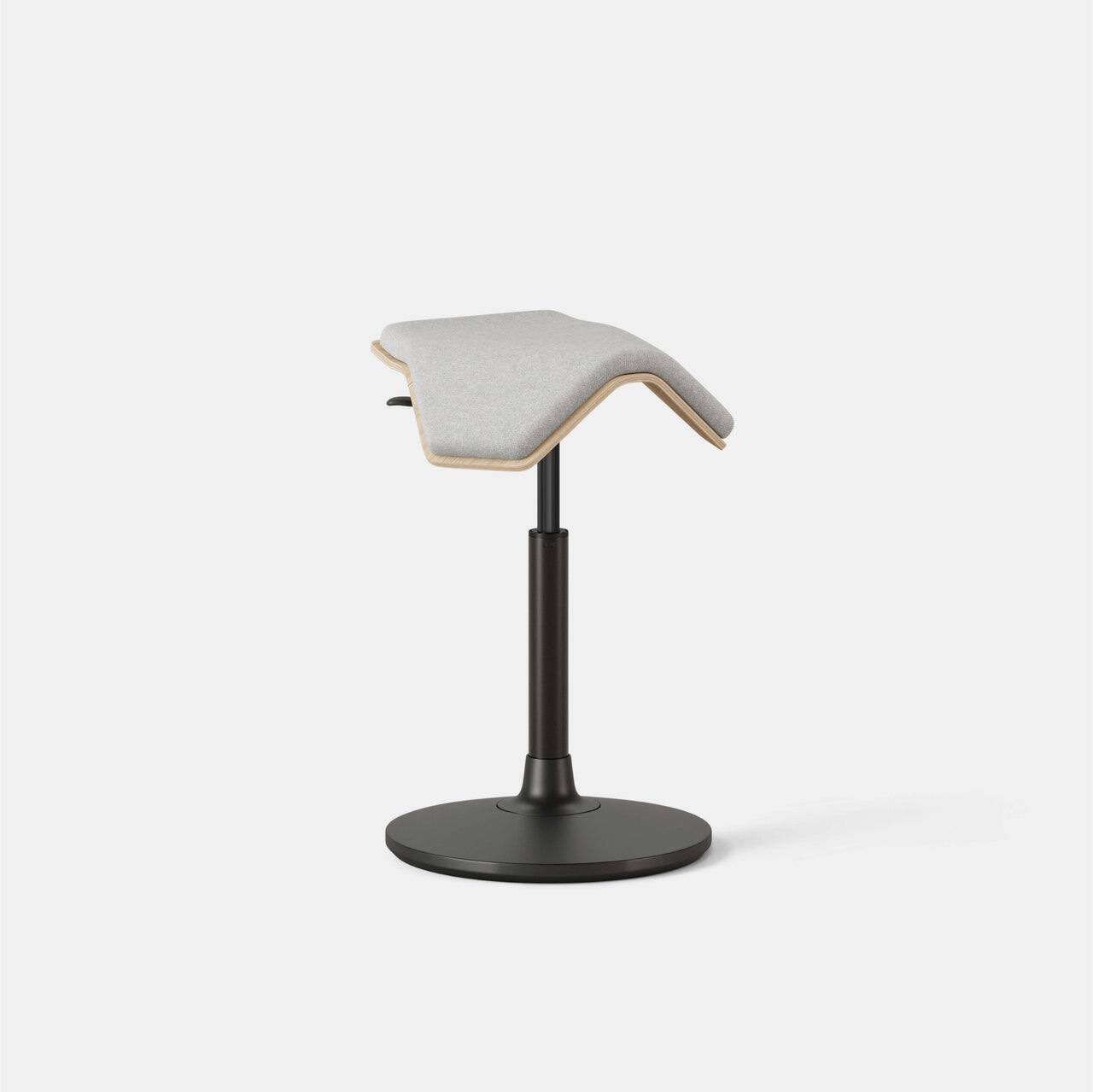 Left. Branch Furniture - Branch Saddle Stool Plus – Ergonomic Rolling Stool with Birch Frame & Eco-Friendly Fabric - Dove / Wood.