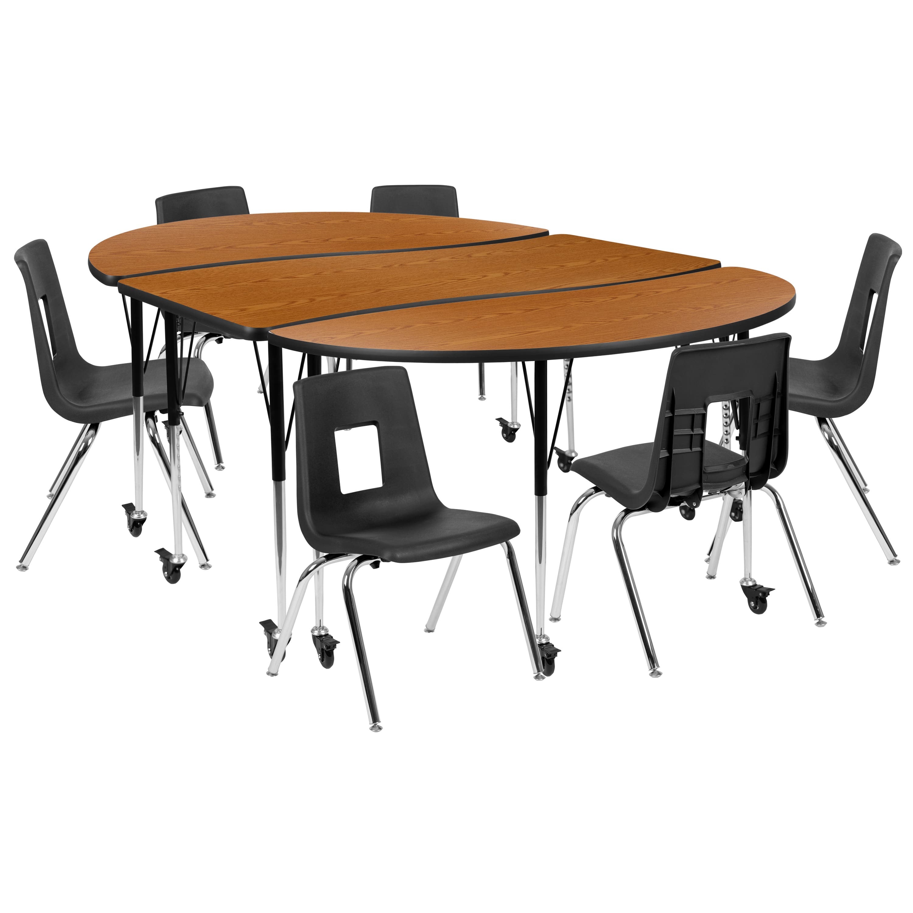 "Flash Furniture - Emmy Mobile 86"" Oval Wave Flexible Laminate Activity Table Set with 16"" Student Stack Chairs, Oak/Black - Brown" price history on PriceWatchPro