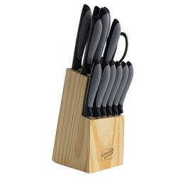 Gibson - Home Dorain 14 Piece Stainless Steel Cutlery Set with Wood Block - Black