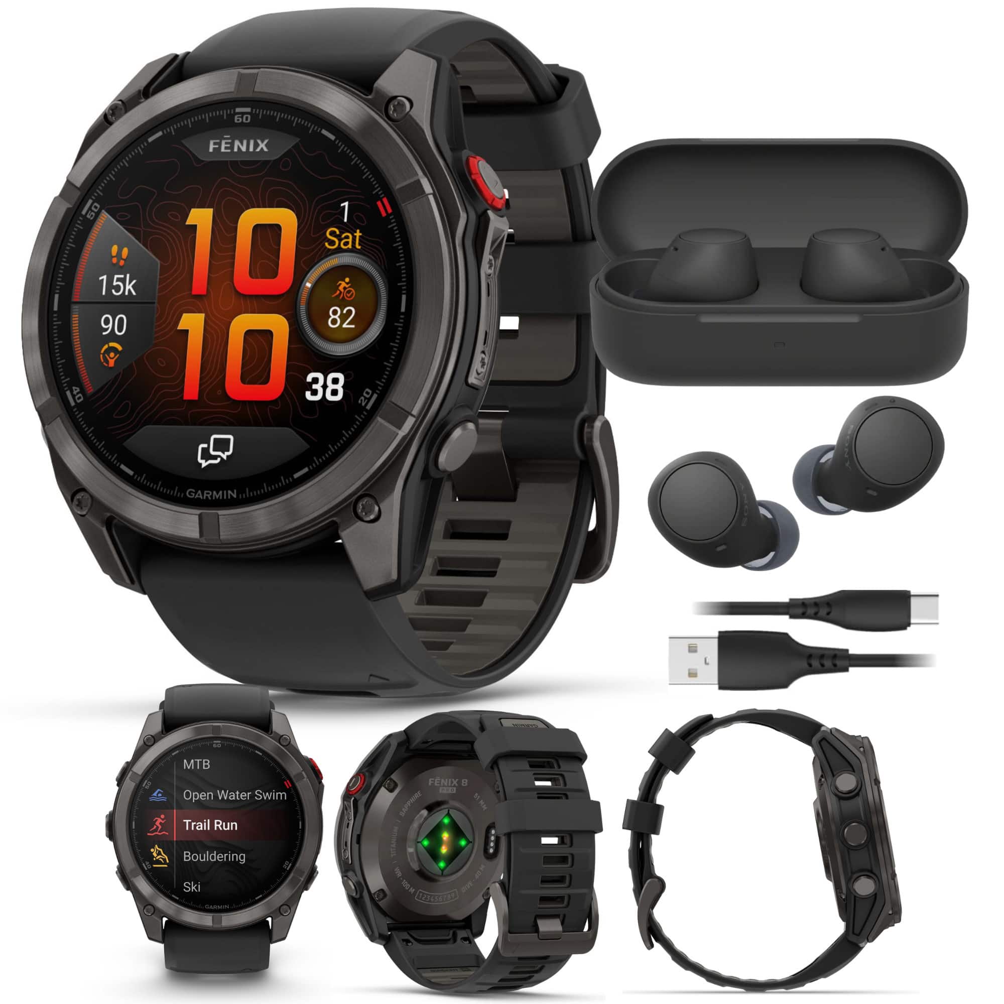 Garmin - fenix 8 Pro Sapphire 51mm AMOLED (DLC Titanium/) GPS Smartwatch Bundle - Carbon Gray - (2026)