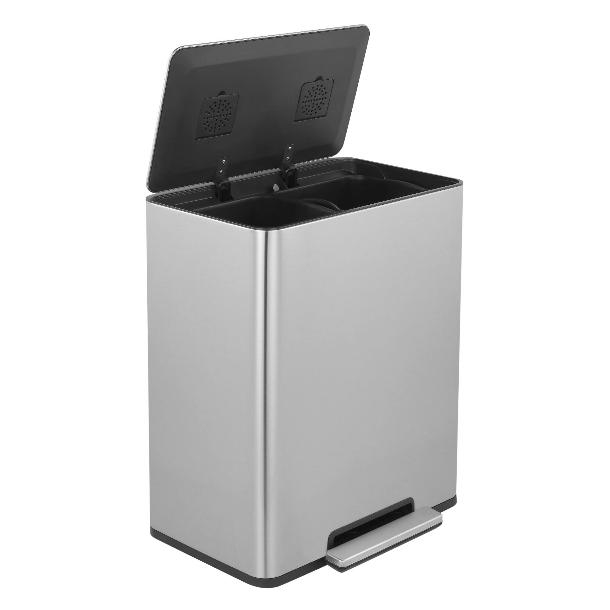Front. Innovaze - 15.6 Gallon Rectangular Stainless Steel Recycle Step-on Trash Can with Dual 30 liter + 30 liter Compartments for Kitchen - Sliver.