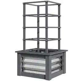 Outsunny - Raised Garden Bed with Trellis, Galvanized Planter Box Elevated Garden Bed for Garden - Gray