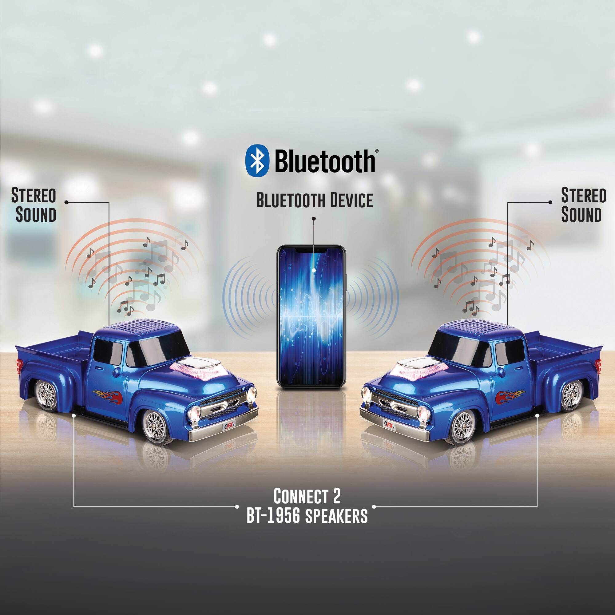 Alt View 12. QFX - Retro Truck Portable Bluetooth Speaker with Bass Radiator and LED Lights - Blue.