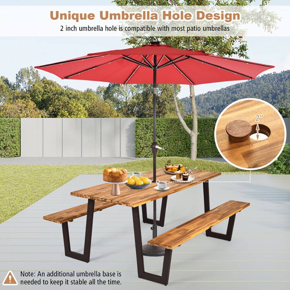 Unique Umbrella Hole Design  
2 inch umbrella hole is compatible with most patio umbrellas  

Note: An additional umbrella base is needed to keep it stable all the time.