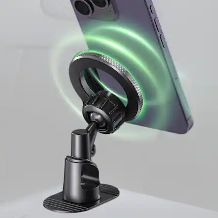 Front. Esoulk - Magsafe Compatible Easy to Use Dashboard Magnetic Ring One Touch Snap Car Holder Mount - Black.