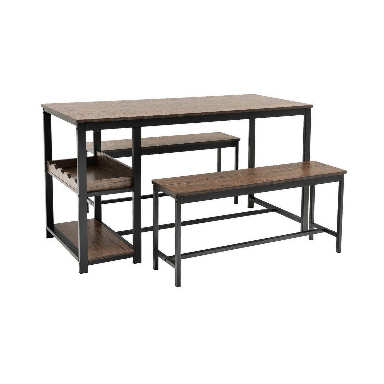 Angle. Pefilos - 3 Pieces Dining Table Set for 4 with Wine Rack-Brown, Dining Room Table, Modern Dining Set for Home, Kitchen, Dining Roo - Brown.