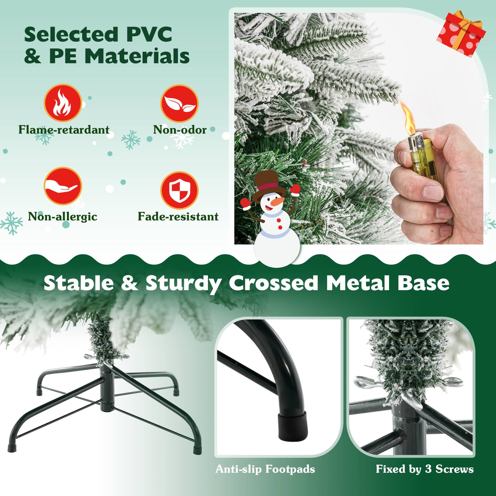 Selected PVC & PE Materials  
Flame-retardant  
Non-odor  
Non-allergic  
Fade-resistant  

Stable & Sturdy Crossed Metal Base  
Anti-slip Footpads  
Fixed by 3 Screws