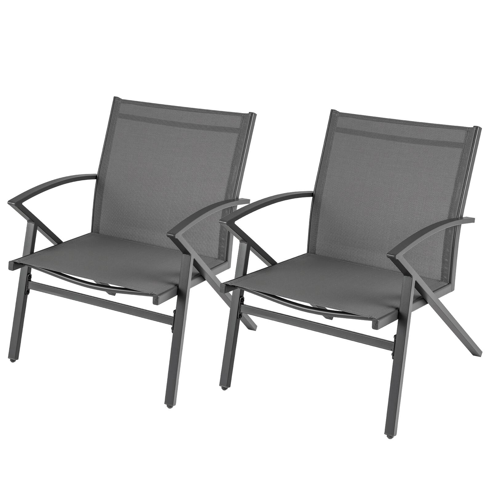 Alt View 3. Gymax - Gymax Patio Chairs 2 PCS w/ Heavy Duty Metal Frame Curved Backrests & Armrests Outdoor Grey - Gray.