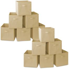 Casafield - (Set of 12) Collapsible Fabric Cubes - Storage Bins - Sand
