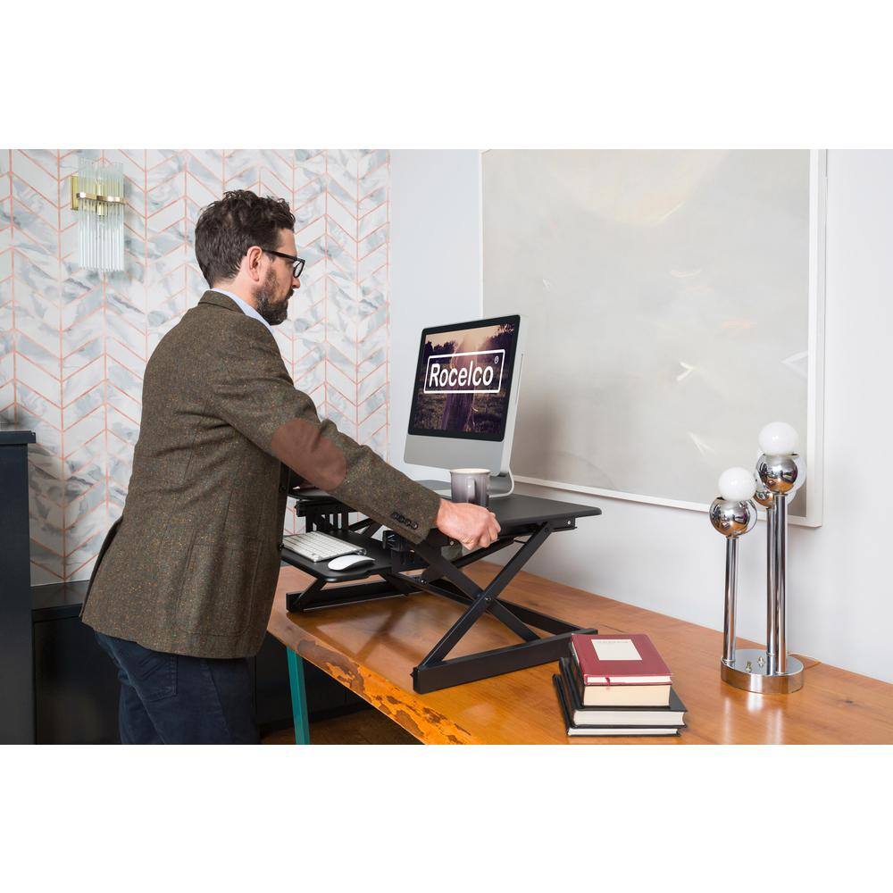 Angle. Rocelco - 38" Large Height Adjustable Standing Desk - Black.