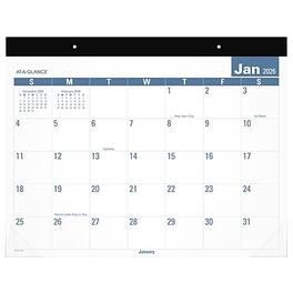 AT-A-GLANCE - 2026 Easy-to-Read 21.75" x 17" Monthly Desk Pad Calendar - White/Blue