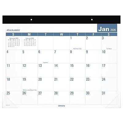 AT-A-GLANCE - 2026 Easy-to-Read 21.75" x 17" Monthly Desk Pad Calendar - White/Blue