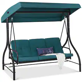 Best Choice Products - 3-Seat Outdoor Converting Canopy Swing Glider Patio Hammock w/ Removable Cushions - Peacock