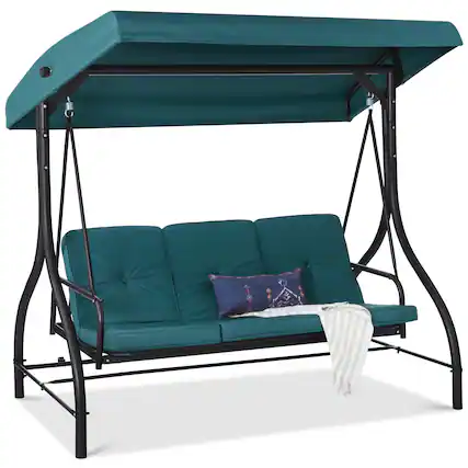 Front. Best Choice Products - Best Choice Products 3-Seat Outdoor Converting Canopy Swing Glider Patio Hammock w/ Removable Cushions - Peacock - Peacock.