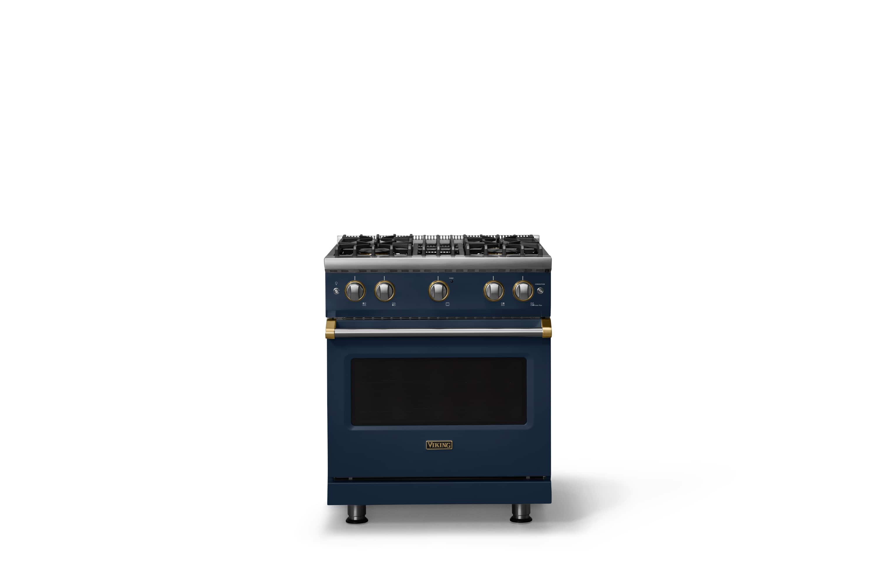 Front. Viking - 30 in. Wide Pro 5 Series 4.0 Cu. Ft. Freestanding Sealed 4 Burner Gas Convection Rangewith Brushed Brass Trim - Slate Blue.