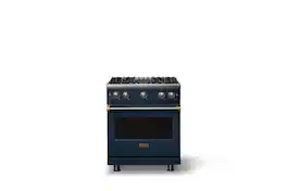 Viking - Pro 5 Series 4.0 Cu. Ft. Freestanding Sealed 4 Burner Gas Convection Range - Damascus Gray w. Brushed Brass Trim - Slate Blue