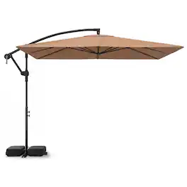 Costway - 8 x 8 FT Solar LED Offset Cantilever Patio Umbrella with 360° Rotation, Crank - Brown