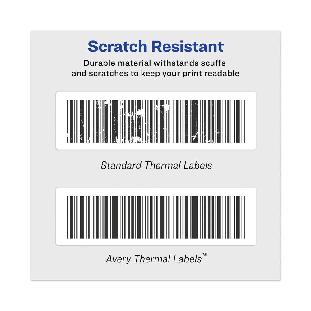 Scratch Resistant  
Durable material withstands scuffs and scratches to keep your print readable  

Standard Thermal Labels  

Avery Thermal Labels™