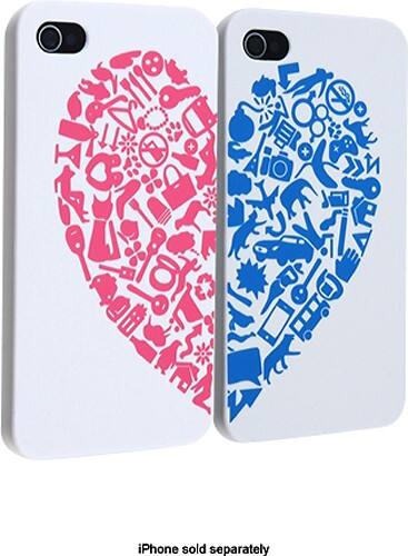 Angle Standard. eForCity - Bundle Half-Heart Case for Apple® iPhone® 4 (AT&T and Verizon) and 4S - Red/Blue.