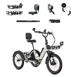 Lectric eBikes - XP Trike2 750 Foldable Long-Range eBike (Max 70mi/17mph) + Cargo Package/Support Seat/Seat Post/Headlight/Mirrors/Lock - Stratus White