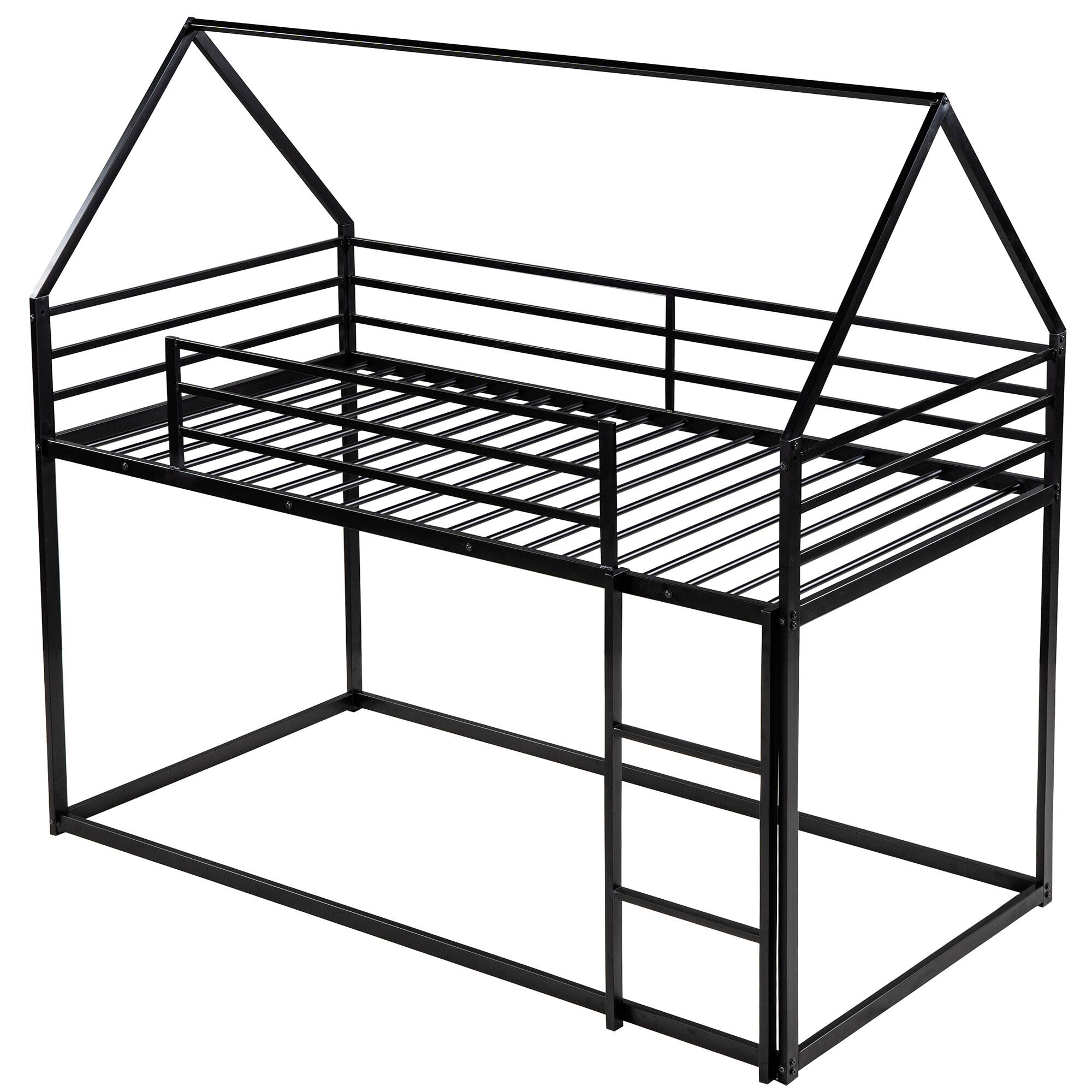 Alt View 4. Spaco - Spaco Twin over Twin Kids House Bunk Bed with Slide, Solid Metal Frame, Safety Guardrails, Built-in Ladder, for Bedroom - Black.