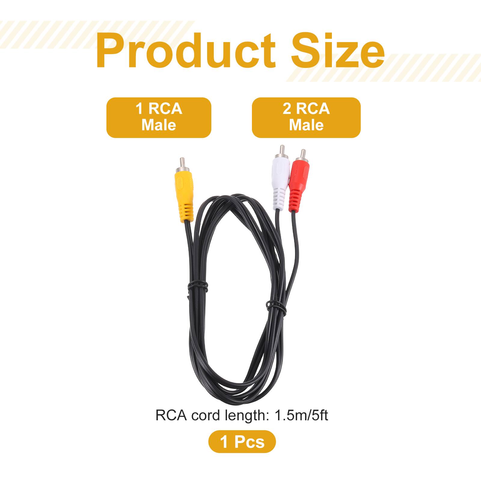 Product Size  
1 RCA Male  
2 RCA Male  
RCA cord length: 1.5m/5ft  
1 Pcs