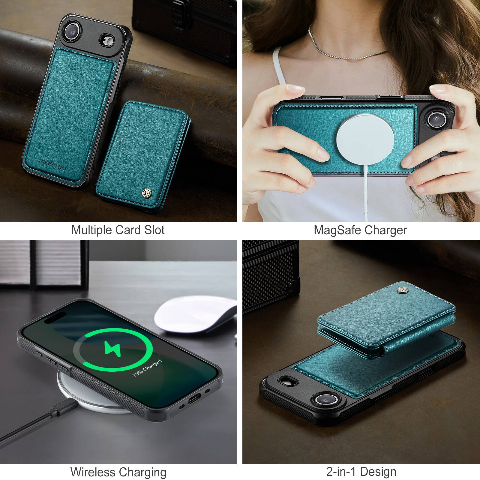 CDOHIL Ot D00 L Multiple Card Slot MagSafe Charger 1 Charged 75% Wireless Charging 2-in-1 Design