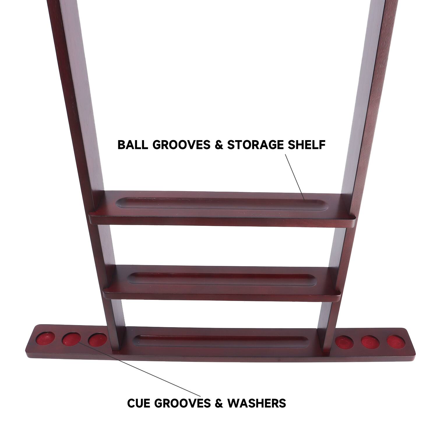 BALL GROOVES & STORAGE SHELF
CUE GROOVES & WASHERS