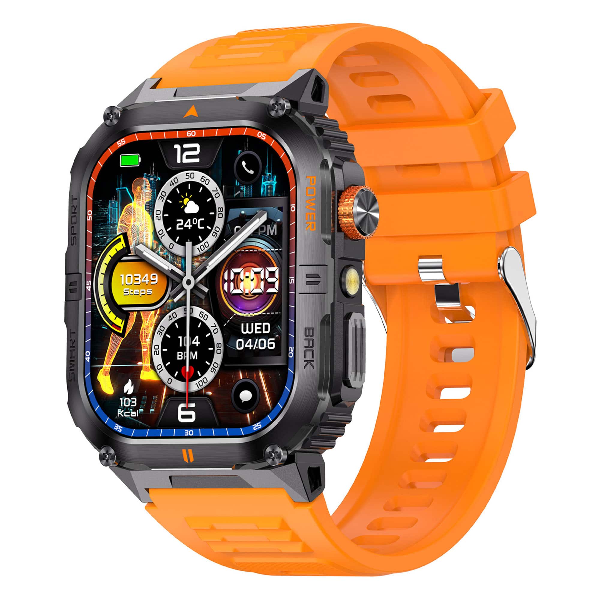 YONWAY - Military Sports Smart Watch, Sports Tracker, 1000Mah Battery, Bluetooth Call, IP68 Waterproof for Men - Orange - (2025)