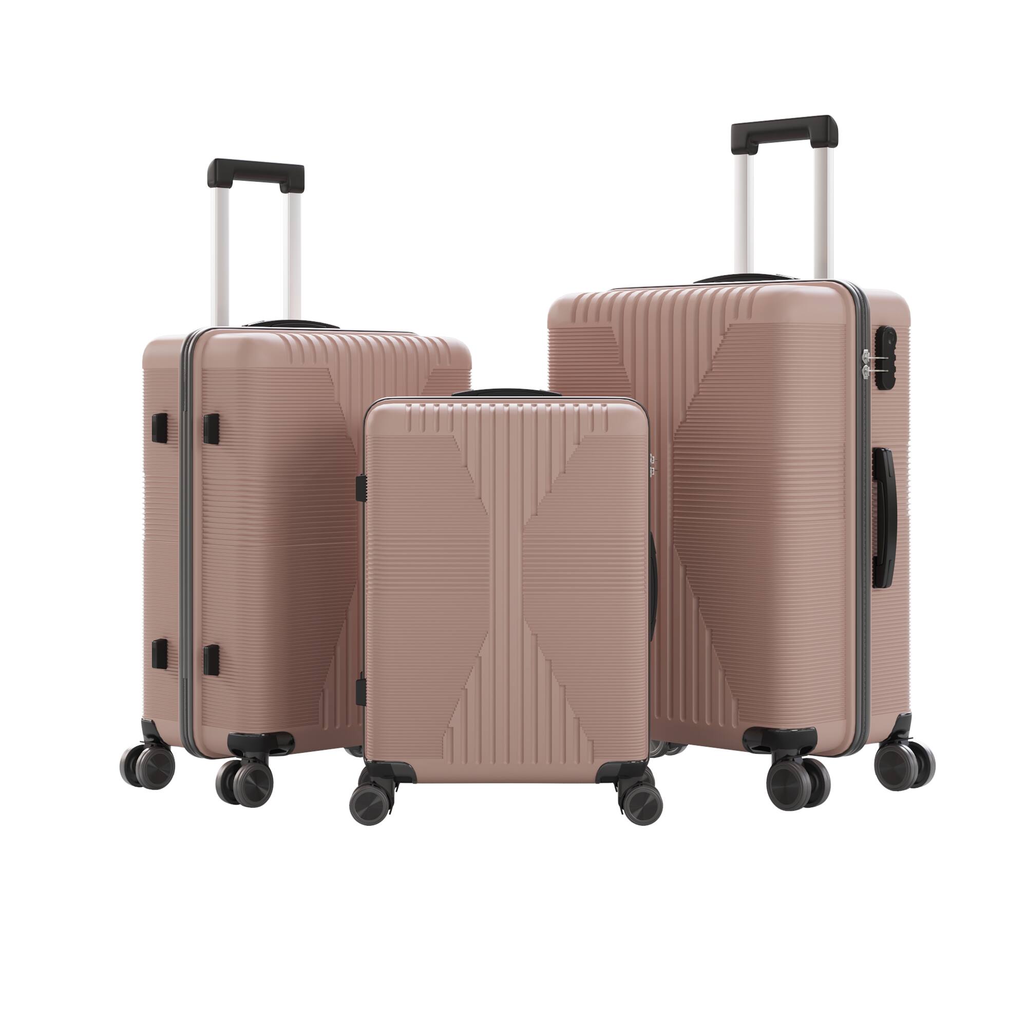 Alt View 5. Winado - 3-in-1 20" 24" 28" Trolley Carry On Luggage Set Spinner Wheels Lightweigh Hardside PP Suitcase Sets with Built-in Lock - Pink.