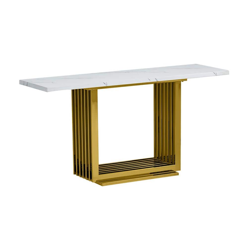 Best Quality Furniture - marble top console table with gold color stainless steel base - White