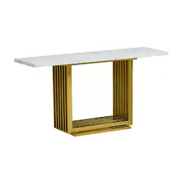 Best Quality Furniture - marble top console table with gold color stainless steel base - White