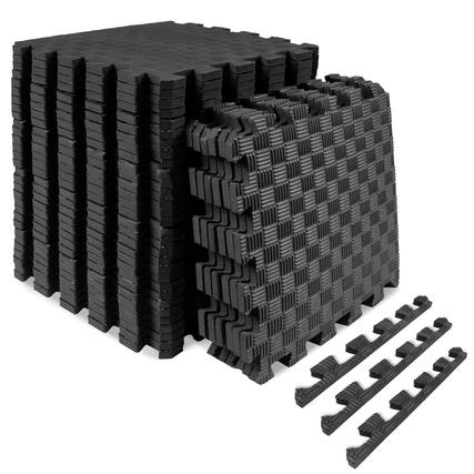 Front. ProsourceFit - ProsourceFit Checkered Exercise Puzzle Mat 12 x 12 1/2-in, 36 Sq Ft - 36 Tiles - Black.