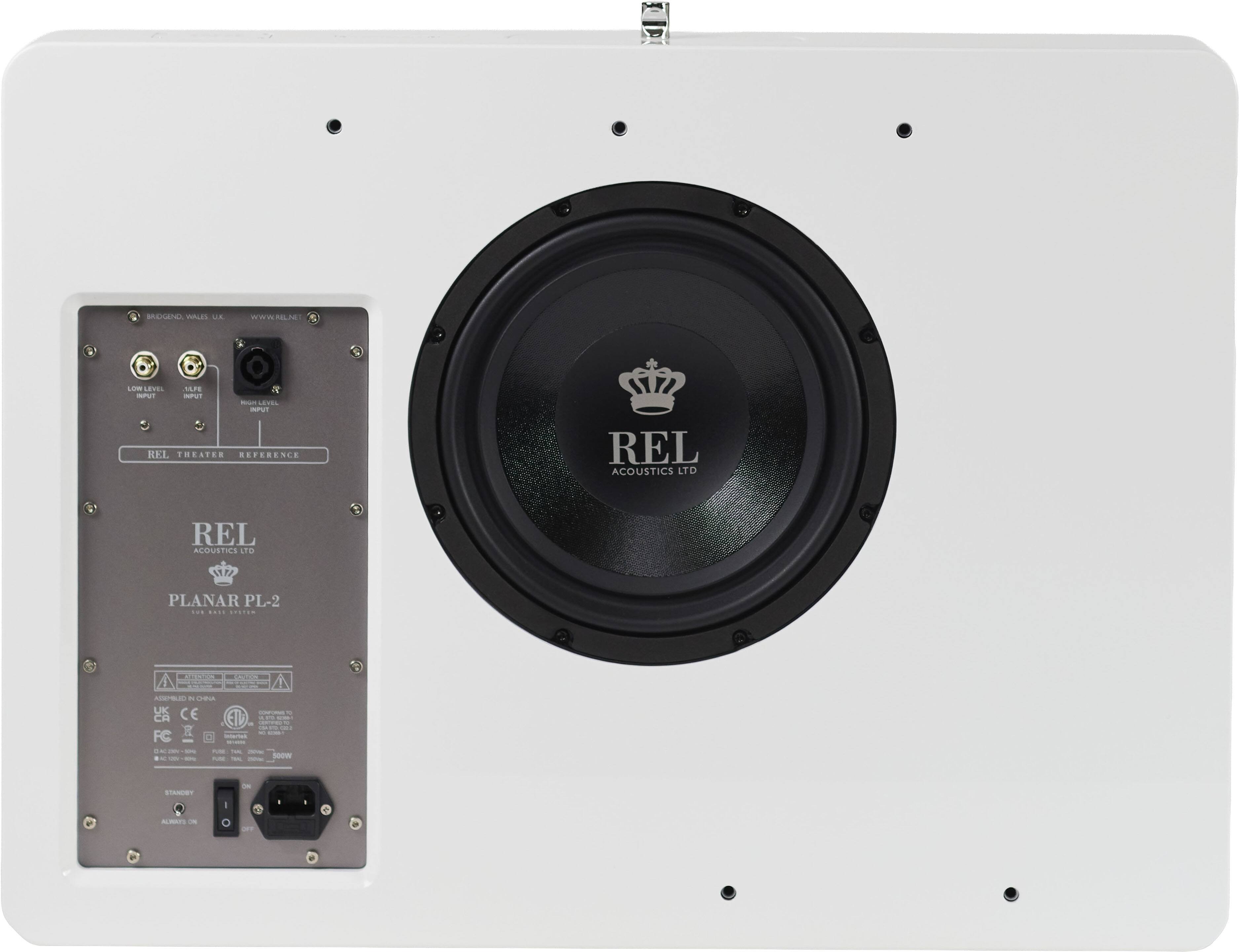 BRAND: REL  
MODEL: PLANAR PL-2  
ACOUSTICS LTD  
THEATER REFERENCE  
LOW LEVEL INPUT  
MIXED INPUT  
HIGH LEVEL INPUT  
REL THEATER REFERENCE  
WWW.REL.NET  
BRIDGEND, WALES, U.K.  
STANDBY  
ALWAYS ON