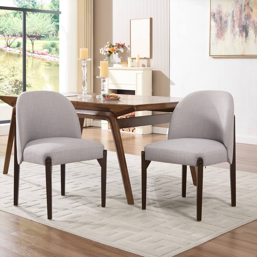 Left. Loheer - Loheer Wooden Dining Chairs Set of 2 Modern Fabric Upholstered Kitchen Farmhouse Dinner Chair - Grey.