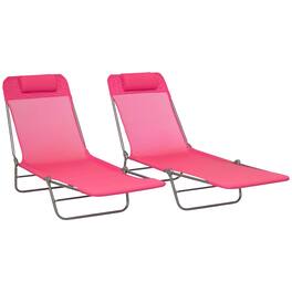 Resenkos - 2-Piece Foldable Premium Chaise Lounge Chairs , Reclining Sunbeds With Breathable Mesh Seating, Headrests - Pink