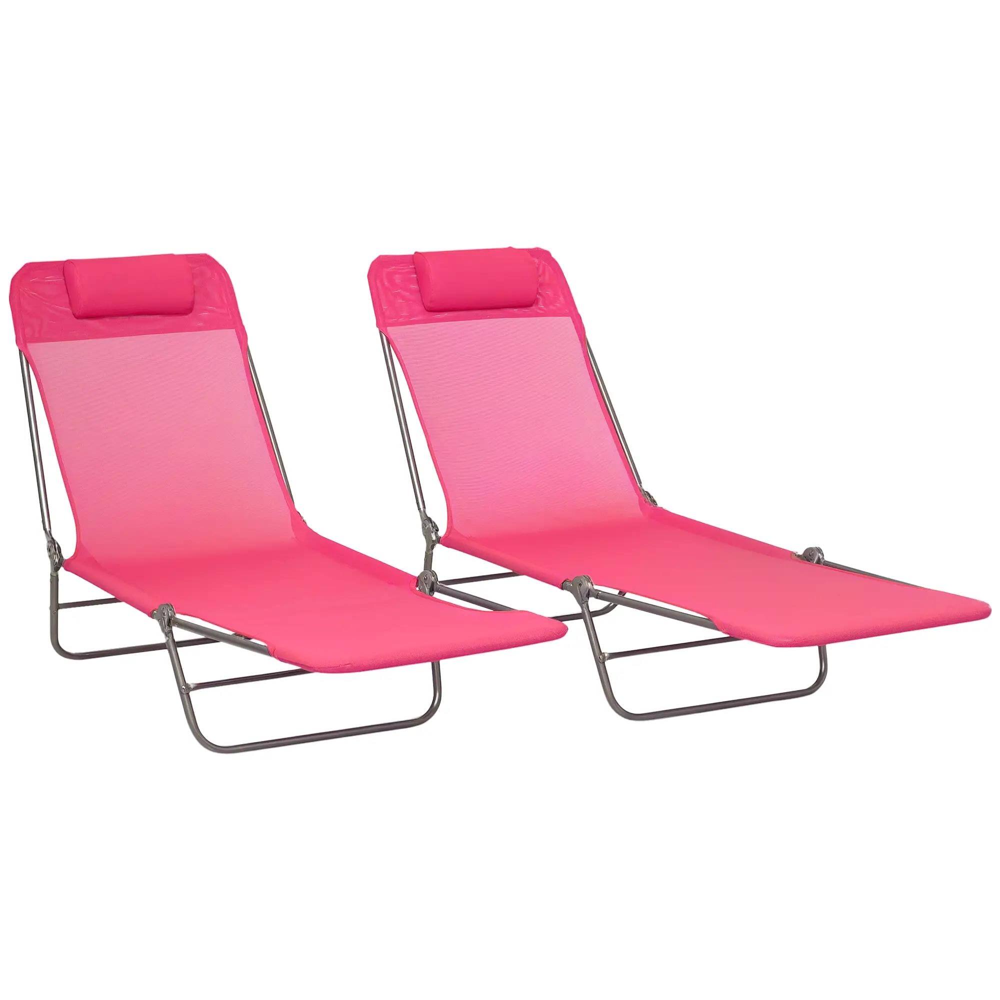 Front. Resenkos - ResenKos 2-Piece Foldable Premium Chaise Lounge Chairs , Reclining Sunbeds With Breathable Mesh Seating, Headrests, Pink - Pink.
