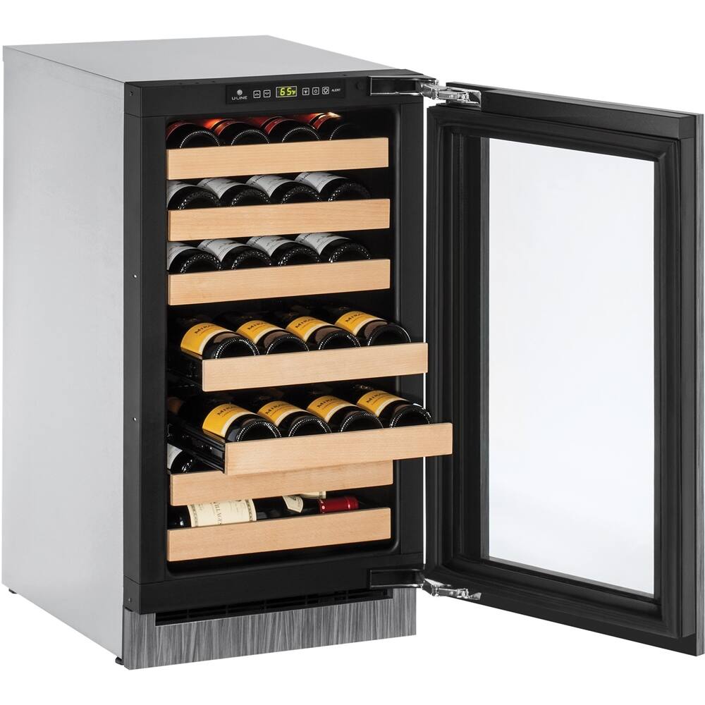 Left. U-Line - Wine Captain 31-Bottle Built-In Wine Cooler - Custom Panel Ready.