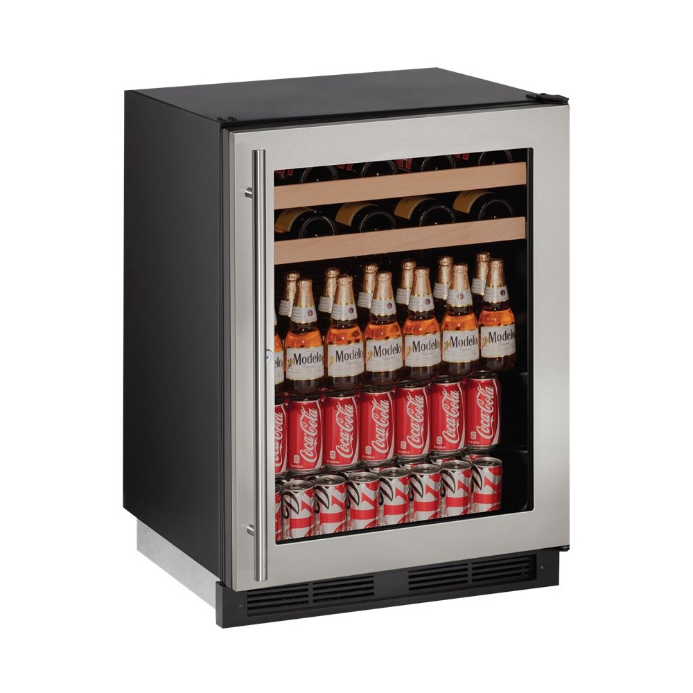 Angle View: U-Line - 1000 Series 105-Can Built-In Beverage Cooler - Stainless steel