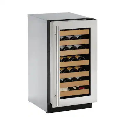Angle. U-Line - Wine Captain 31-Bottle Built-In Wine Cooler - Stainless Steel.